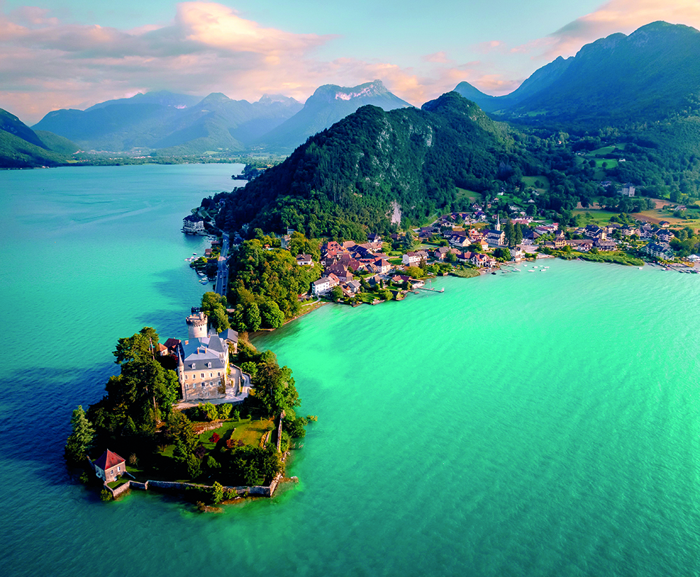 Beautiful view of a small island with mountains